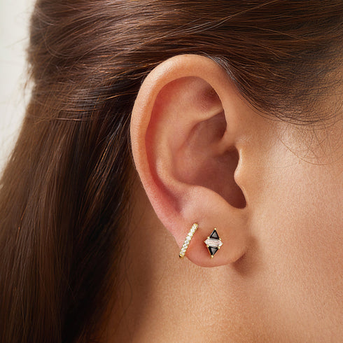 Gold Triangle Black/White Cubic Zirconia Studs